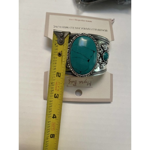 Myra Rwanda Open Cuff Bracelet Silver Tone Copper Turquoise Look - Myra 606 - Picture 10 of 12